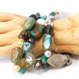 Sterling Silver bracelet Chunky Beaded Wrap jewelry Multi-strand Mixed bead‎